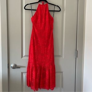 Forever 21 Red Lace High Neck Midi Dress